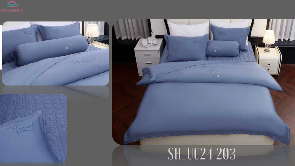 Bộ chăn ga gối Tencel Sông Hồng mã mầu UC24-203